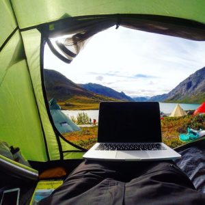 laptop in tent